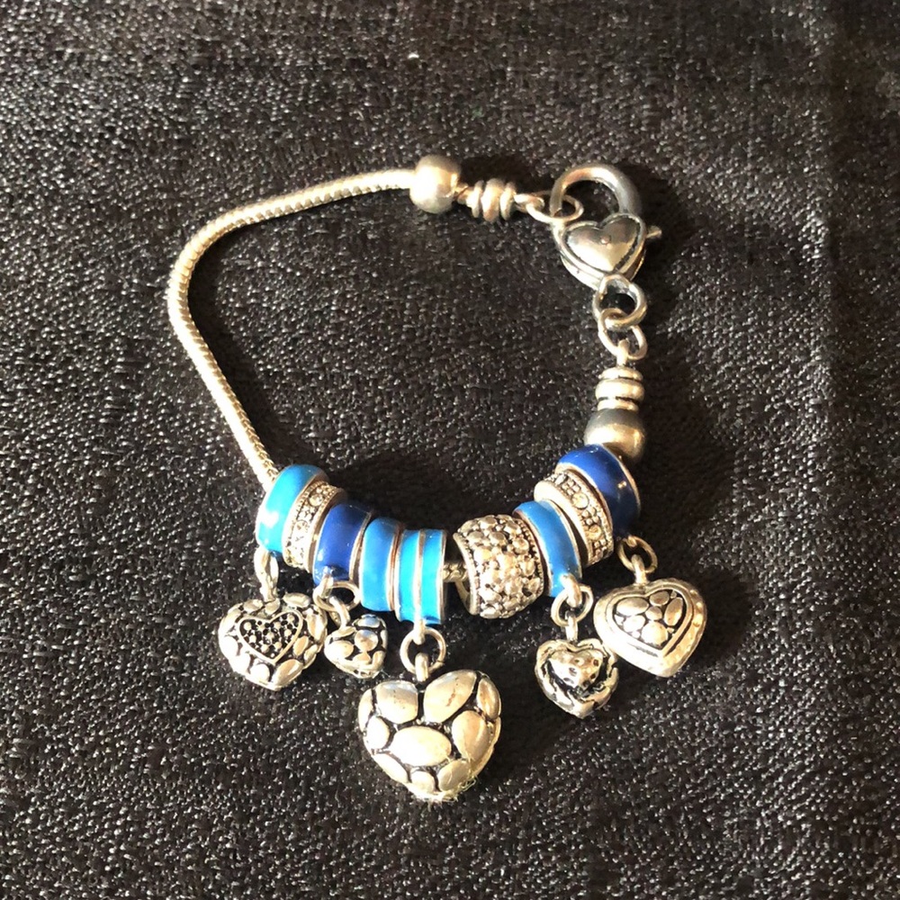 Charm heart bracelet stainless steel & blue enamel bohemian style